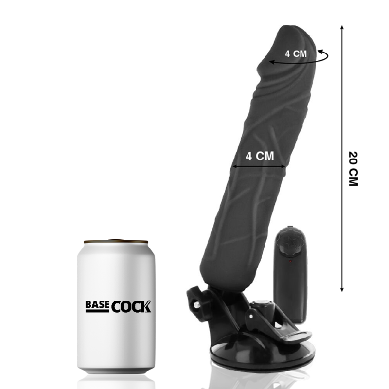 BASECOCK - Realistisk Vibrator med Fjernkontroll Sort 20 cm
