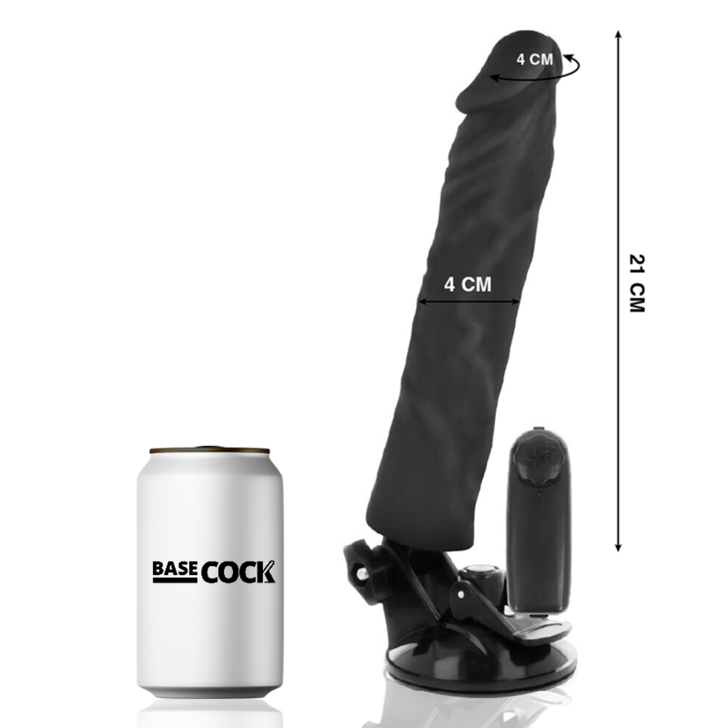 BASECOCK - Realistisk vibrator med fjernkontroll Sort 21 cm