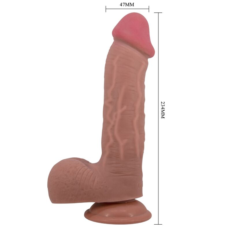 PRETTY LOVE - Sliding Skin Realistisk dildo med testikler og sugekopp Brun 23,4 cm