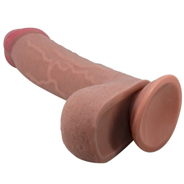 PRETTY LOVE - Sliding Skin Realistisk dildo med testikler og sugekopp Brun 23,4 cm