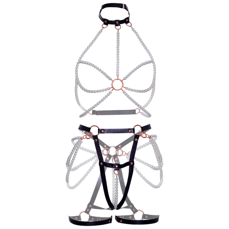 LEG AVENUE - Harness-BH med perle-hofteholder Vegansk skinn