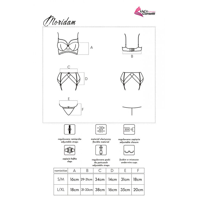 LIVCO CORSETTI FASHION - Moridam BH + hofteholder + truse Sort L/XL