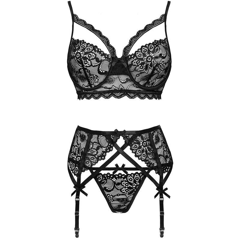 LIVCO CORSETTI FASHION - Moridam BH + hofteholder + truse Sort L/XL
