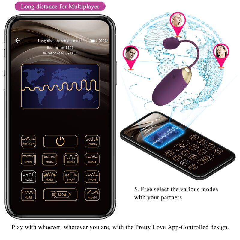 PRETTY LOVE - Abner App-styrt vibratoregg Lilla