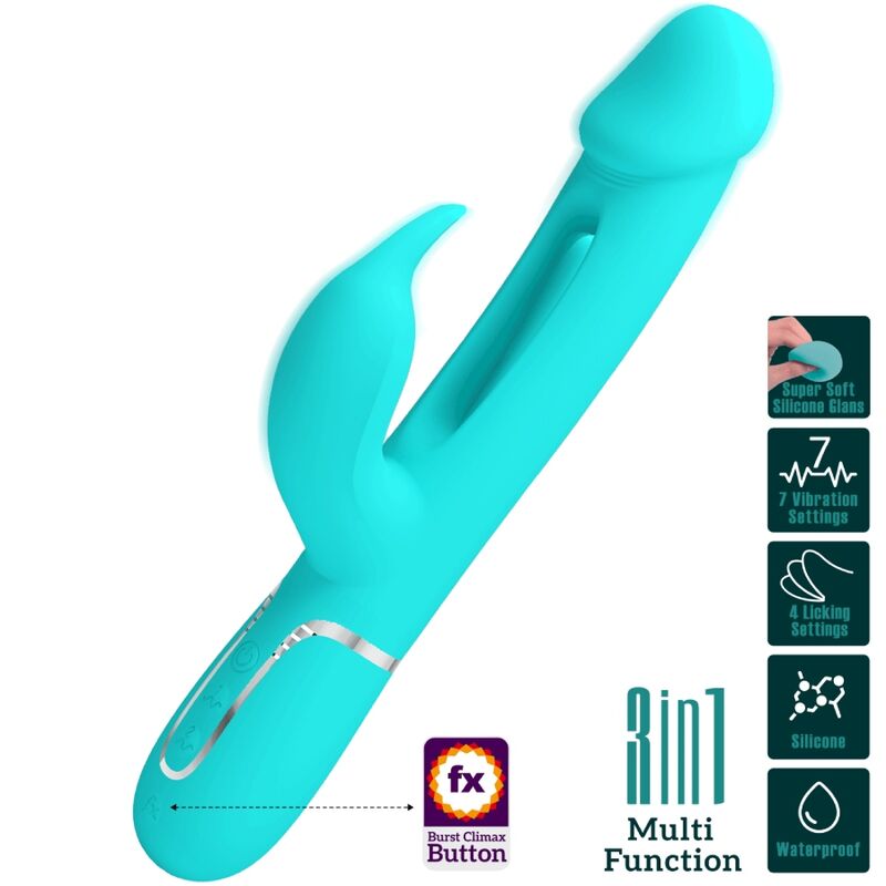 PRETTY LOVE - Kampas 3-i-1 Rabbitvibrator med tunge Akvagrønn