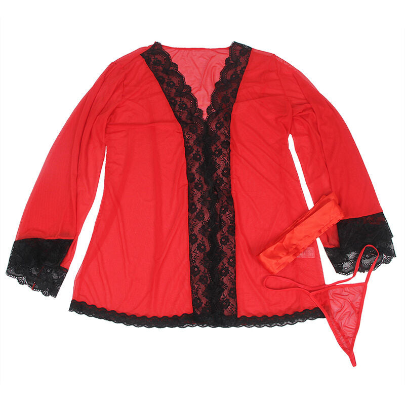 SUBBLIME - Transparent kimono med blonde-detalj Rød