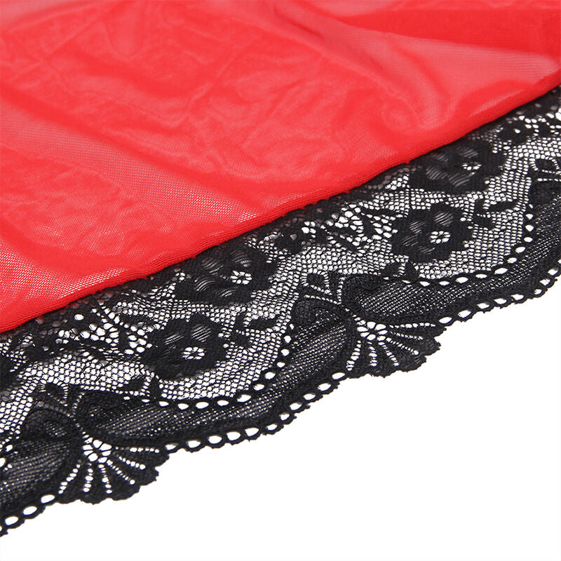 SUBBLIME - Transparent kimono med blonde-detalj Rød