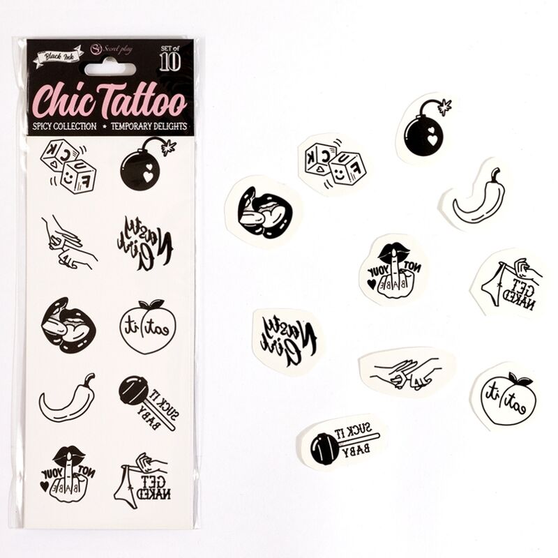 SECRET PLAY - Midlertidige Tatoveringer Spicy Collection Sett med 10