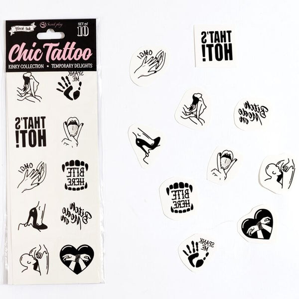 SECRET PLAY - Midlertidige Tatoveringer Kinky Collection Sett med 10
