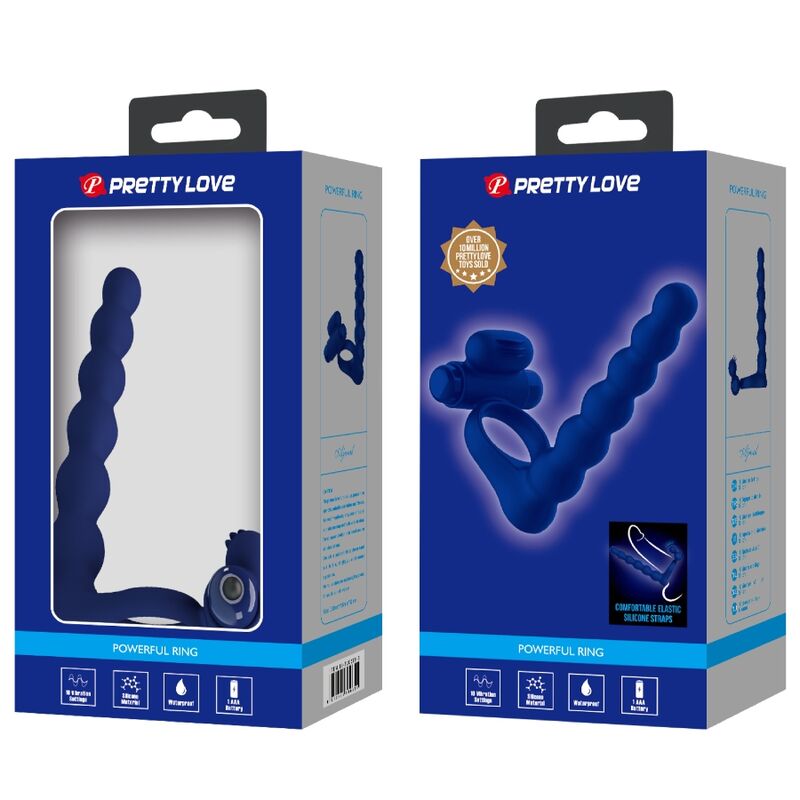 PRETTY LOVE - Penisring med Analplugg Blå