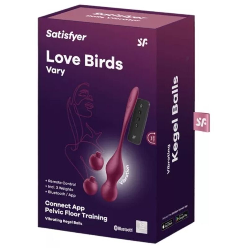 SATISFYER - Love Birds Vary Knipekuler med gratis app Vinrød