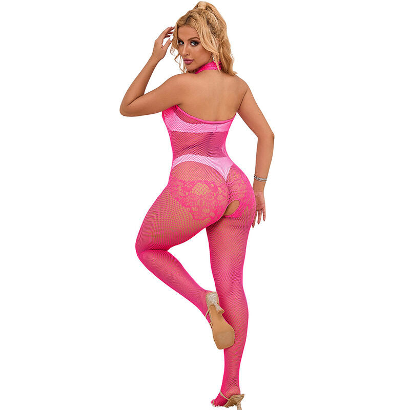 SUBBLIME - Nettingbodystocking med Åpen Skritt og Høy Hals