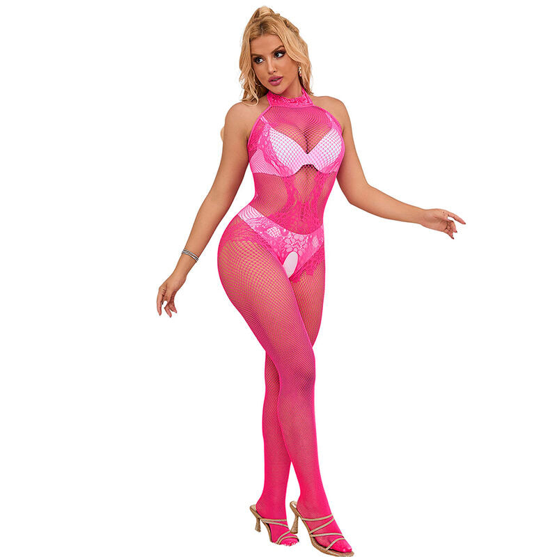 SUBBLIME - Nettingbodystocking med Åpen Skritt og Høy Hals