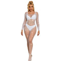 SUBBLIME - Langermet Nettingbodystocking med Rutemønster Hvit