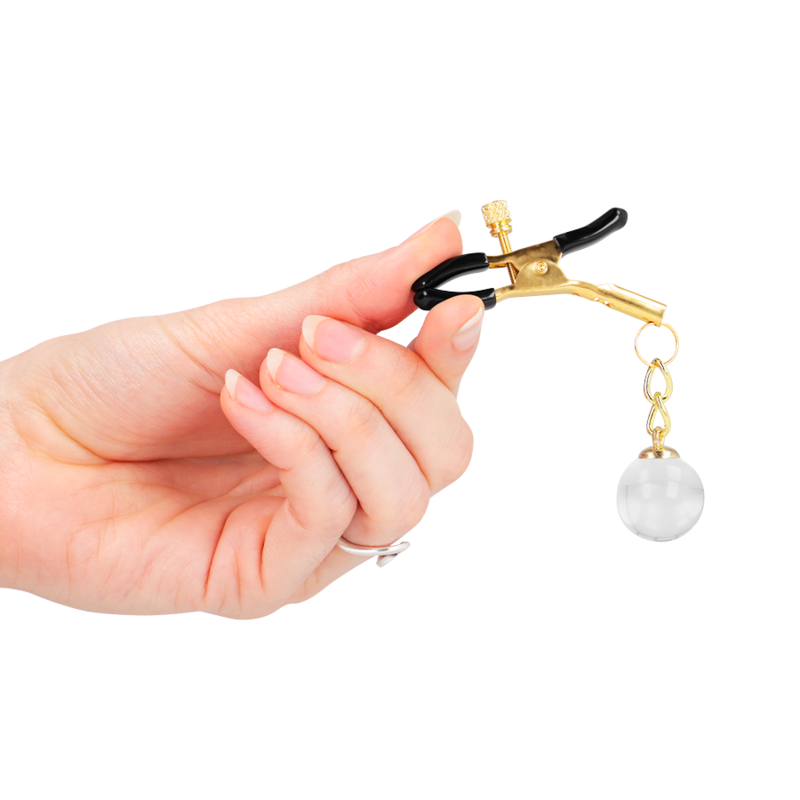 KINK - Brystvorteklemmer med glassperler Gull 6 cm