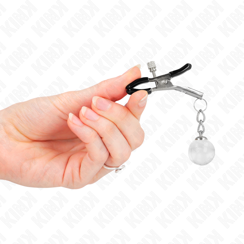 KINK - Brystvorteklemmer med Glassperle Sølv 6 cm
