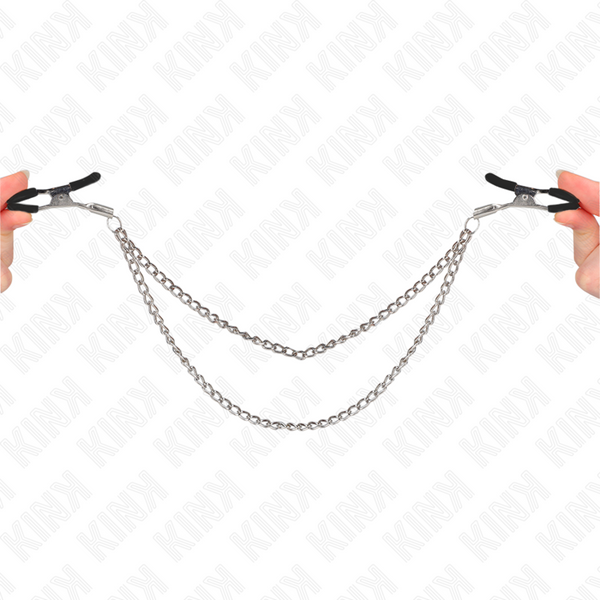KINK - Brystvorteklemmer med 2 Tykke Kjeder Sølv 20/23 cm