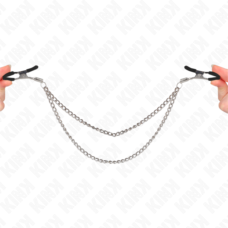 KINK - Brystvorteklemmer med 2 Tykke Kjeder Sølv 20/23 cm