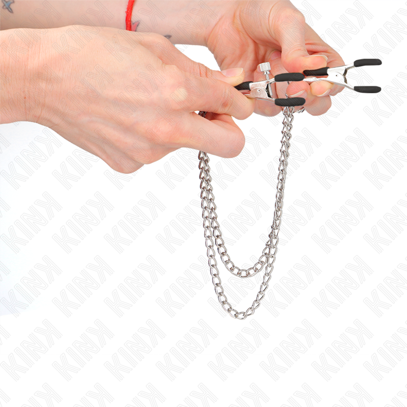 KINK - Brystvorteklemmer med 2 Tykke Kjeder Sølv 20/23 cm