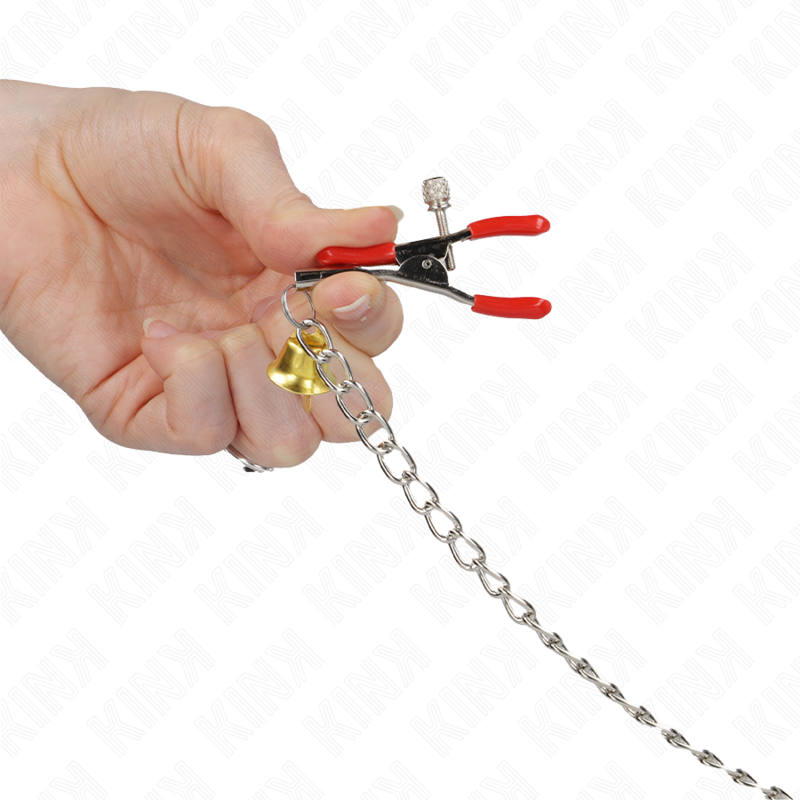 KINK - Triple Brystvorte- og Klitorisklemmer med Bjelle og Kjede Rød 30 cm