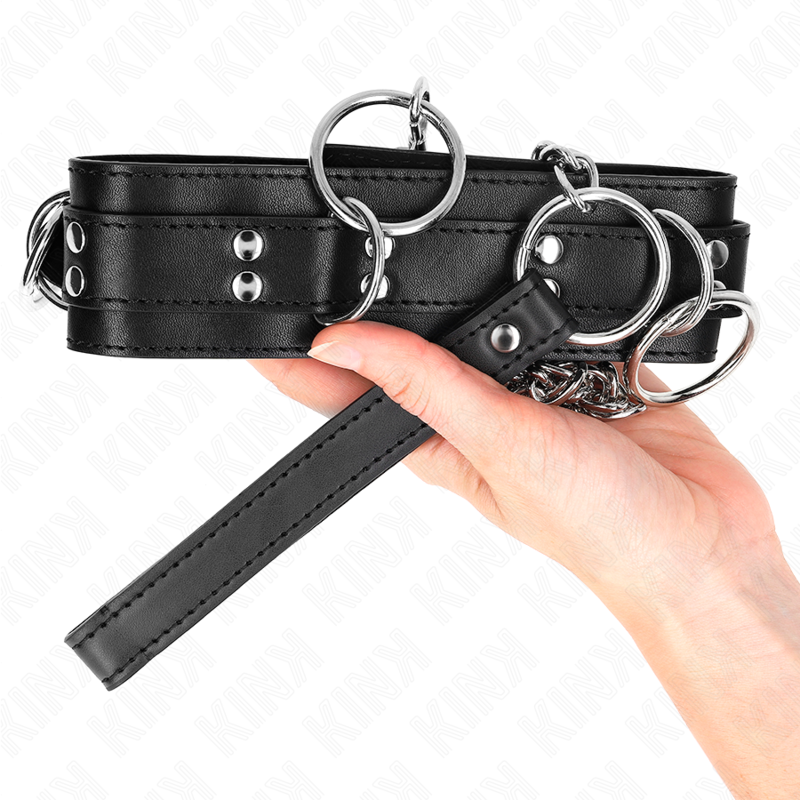 KINK - Slave-halsbånd med 3 ringer og stropp