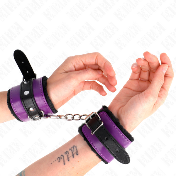 KINK - Premium håndleddsmansjetter med pelsfôr Lilla/sort justerbare