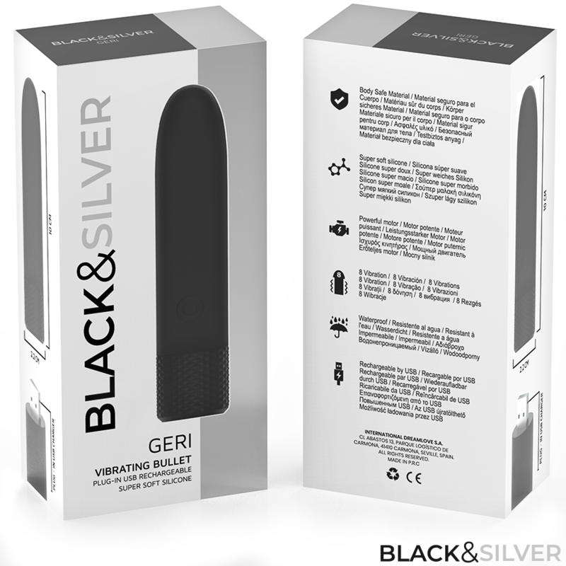 BLACK & SILVER - Geri Vibrerende kule USB-oppladbar 8 vibrasjoner
