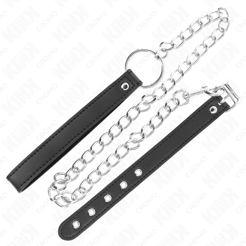 KINK - Penisring i Skinn med Metallkjede og Skinnstropp 21,5 x 2 cm
