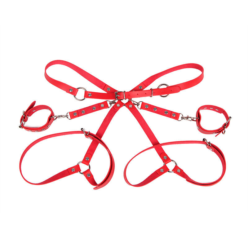 SUBBLIME - Håndjern med bondage-belte Rød One Size