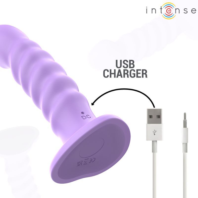 INTENSE - Brenda Vibrator str. M med spiraldesign 10 vibrasjoner Lilla med fjernkontroll