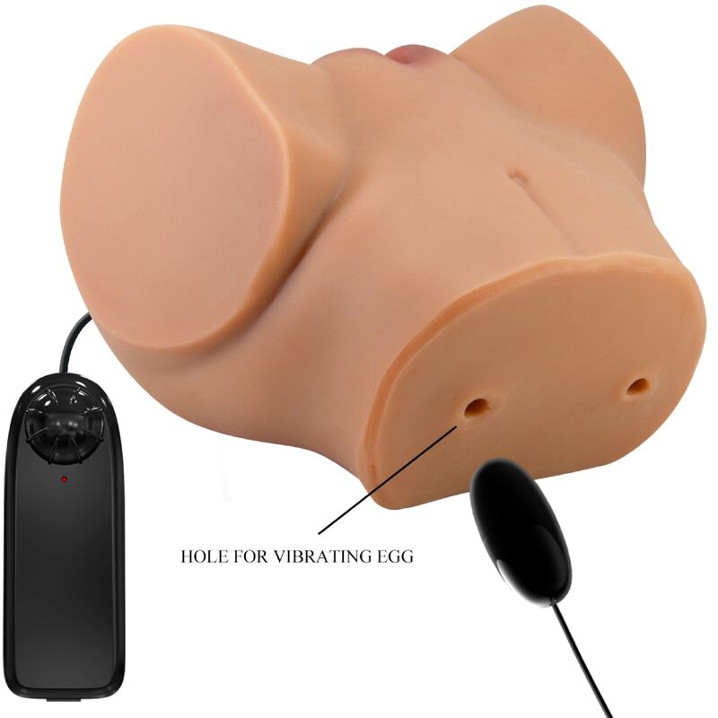 CRAZY BULL - Emilia Rumpe-masturbator med vagina & anus Naturfarge Fjernkontroll