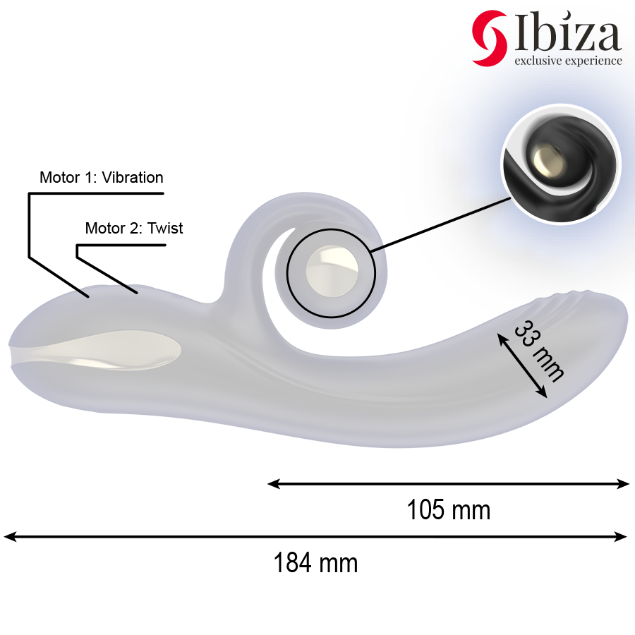 IBIZA - Twister Vibrator med buet stimulator og vibro-rotasjon