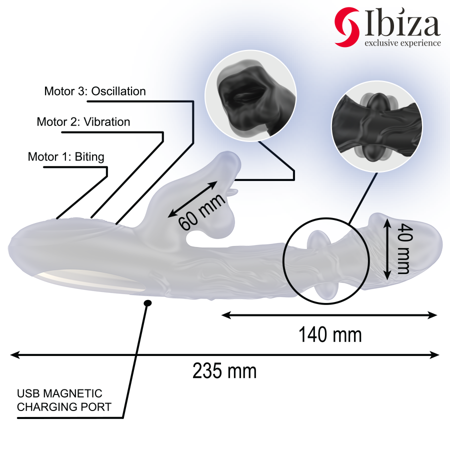 IBIZA - Vibrator og klitorisstimulator med bite- og rotasjonseffekt