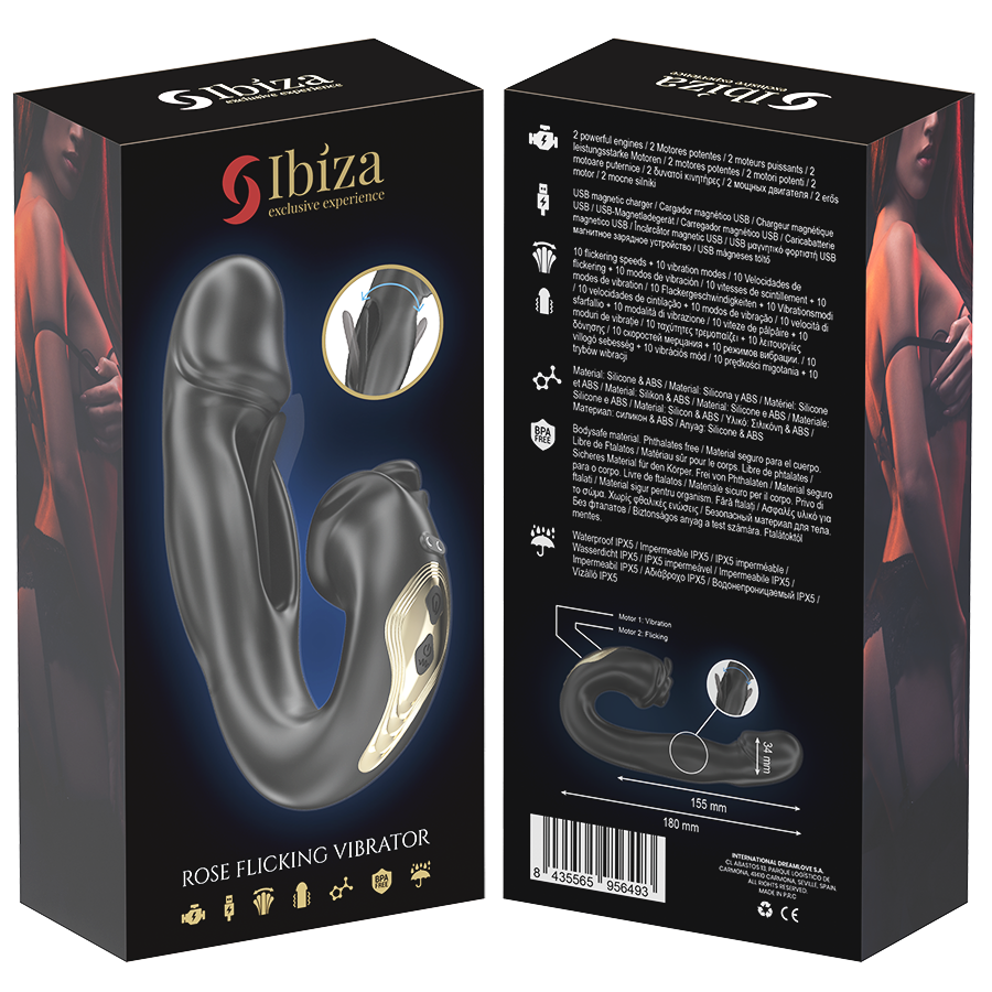 IBIZA - Rose Vibrator med flicking-effekt og klitorisstimulator