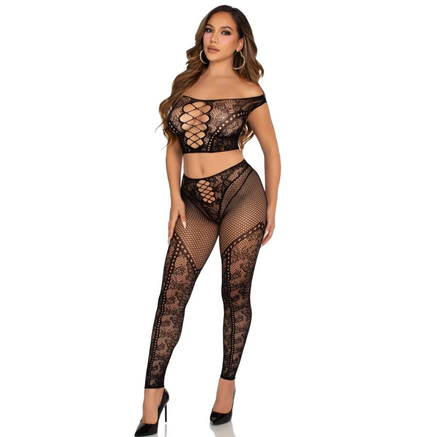 LEG AVENUE - Croptopp og Nettingleggings med Bar Skulder