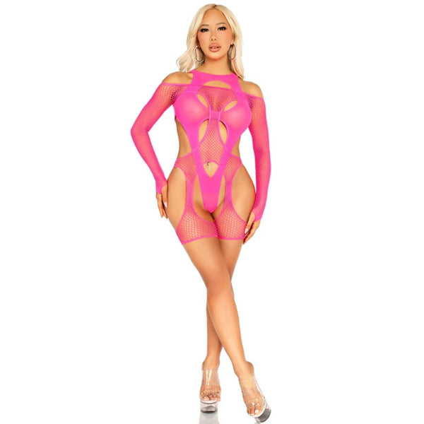 LEG AVENUE - Nettingbodystocking med Hofteholder og Harness