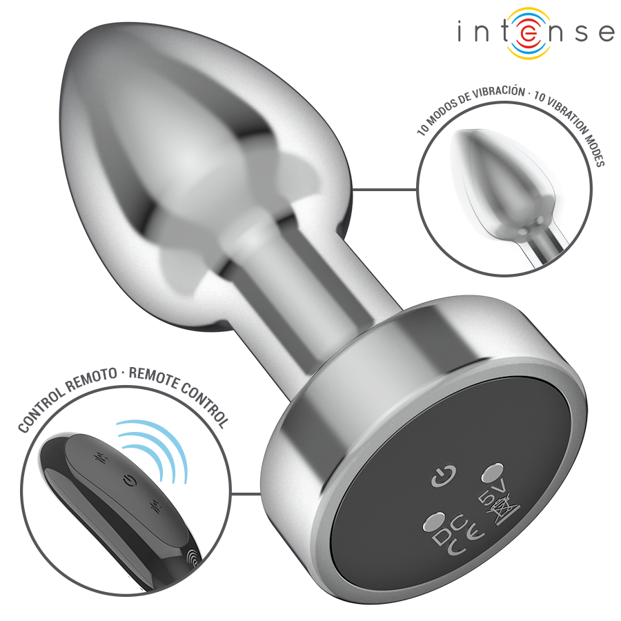 INTENSE - Metall-analplugg 10 vibrasjoner med fjernkontroll S
