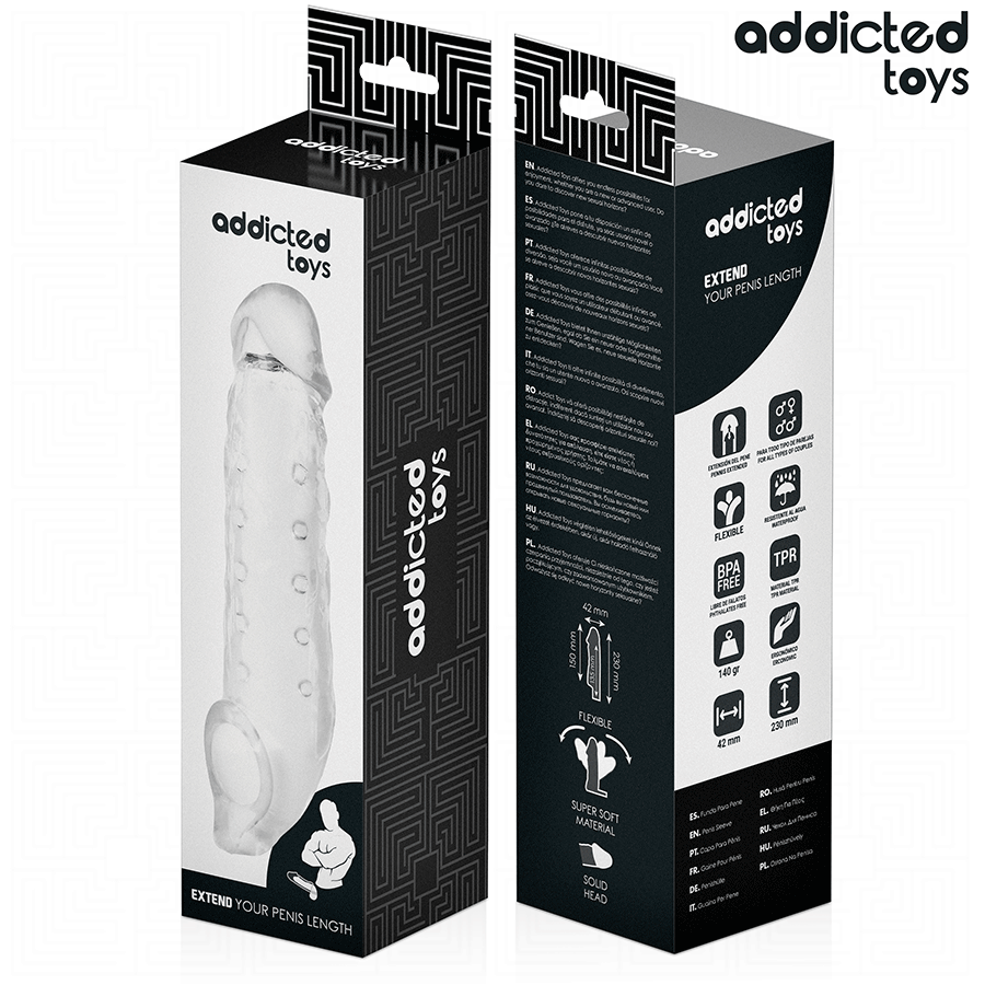ADDICTED TOYS - Transparent Penissleeve Størrelse M 27 cm