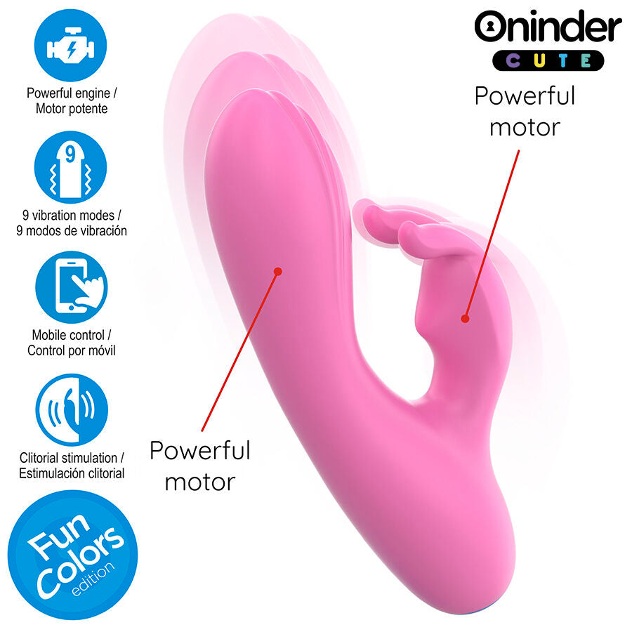 ONINDER CUTE - Love Bunny G-punkt- og klitorisvibrator Lyserosa (gratis app)