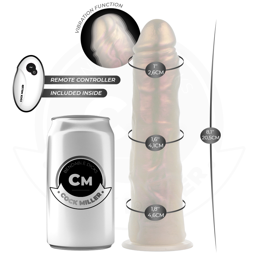 COCK MILLER - Dildo med sugekopp, lys og vibrasjon med fjernkontroll Hvit 20,5 cm