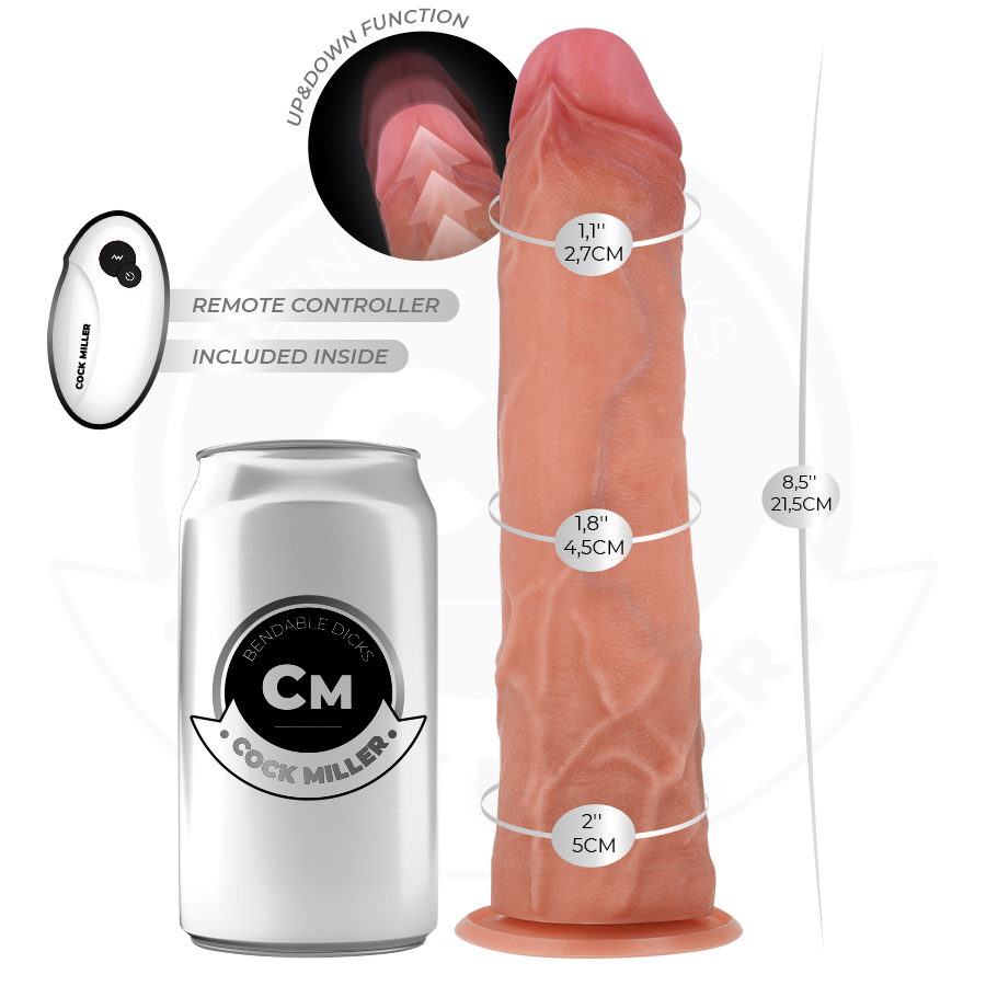 COCK MILLER - Hyperrealistisk dildo med sugekopp og støtefunksjon med fjernkontroll 21,5 cm