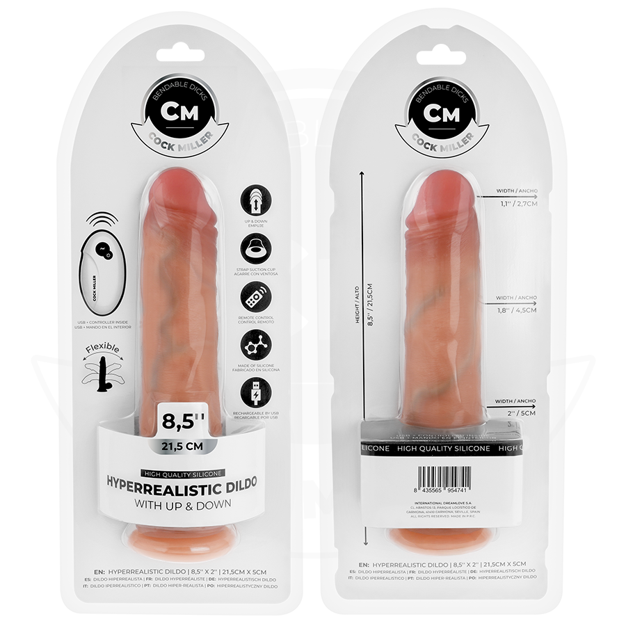 COCK MILLER - Hyperrealistisk dildo med sugekopp og støtefunksjon med fjernkontroll 21,5 cm