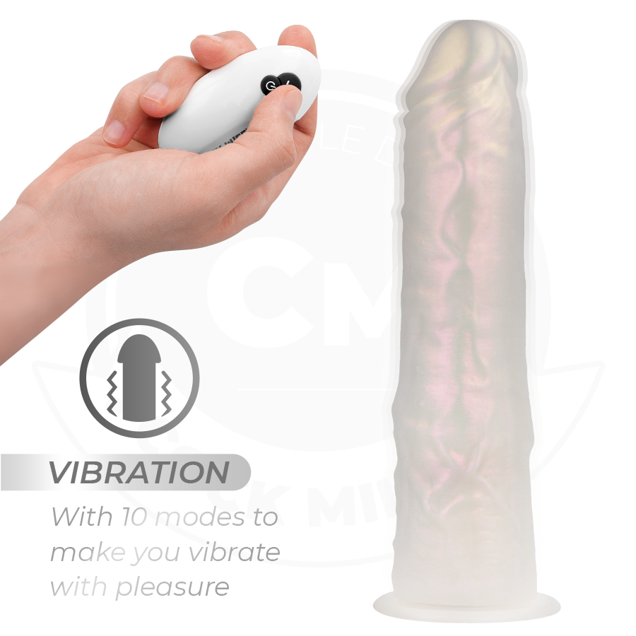 COCK MILLER - Dildo med sugekopp, lys og vibrasjon med fjernkontroll Hvit 21,5 cm