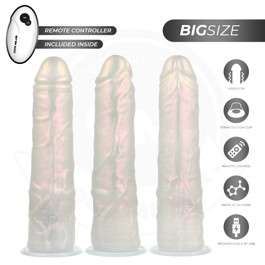 COCK MILLER - Dildo med sugekopp, lys og vibrasjon med fjernkontroll Hvit 21,5 cm