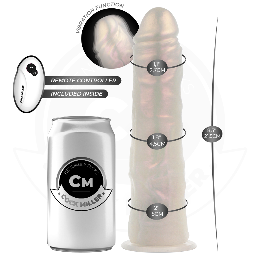 COCK MILLER - Dildo med sugekopp, lys og vibrasjon med fjernkontroll Hvit 21,5 cm
