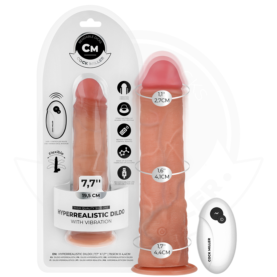 COCK MILLER - Realistisk dildo med sugekopp og vibrasjon med fjernkontroll 19,5 cm