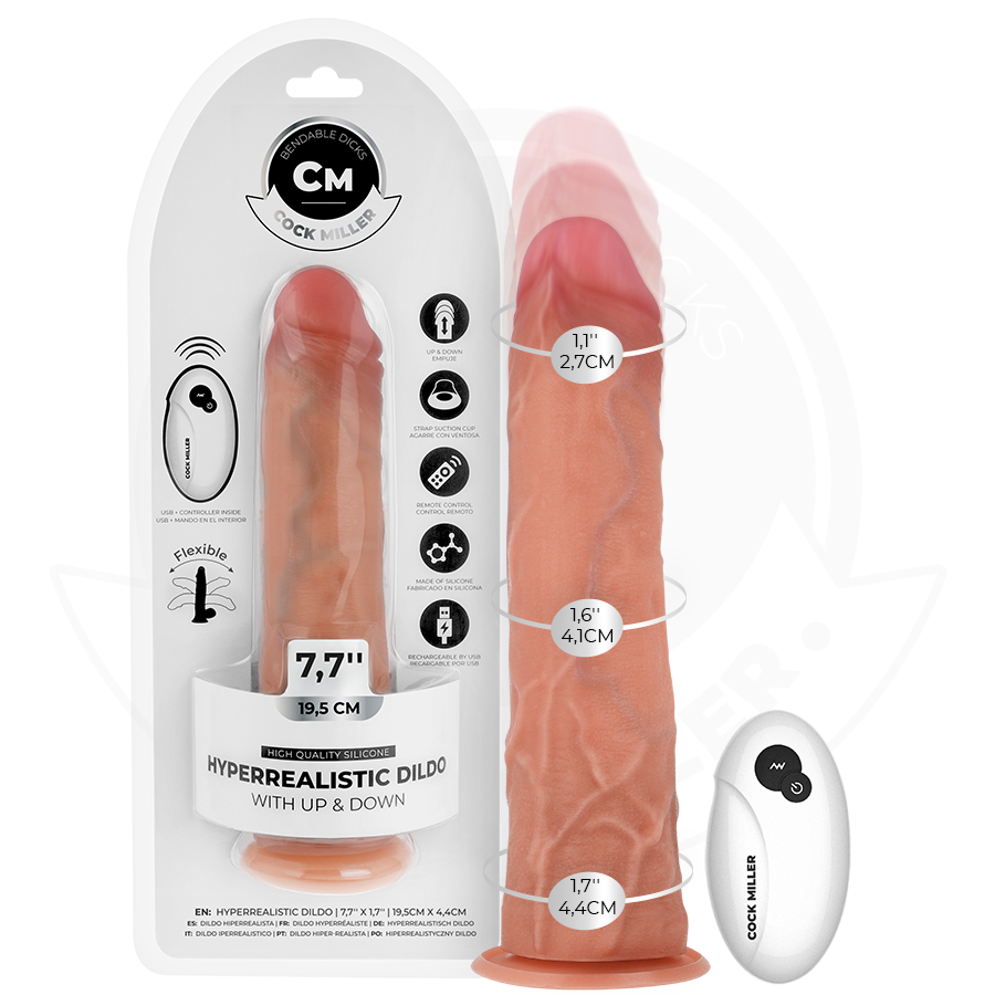 COCK MILLER - Hyperrealistisk dildo med sugekopp og støtefunksjon med fjernkontroll 19,5 cm