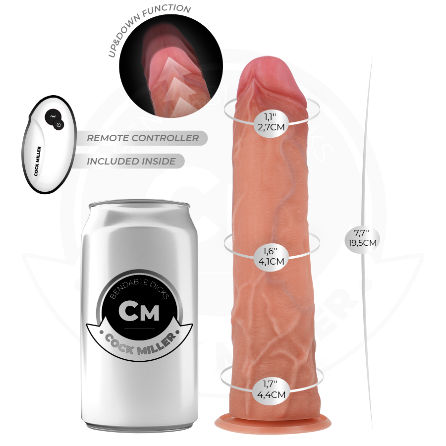 COCK MILLER - Hyperrealistisk dildo med sugekopp og støtefunksjon med fjernkontroll 19,5 cm