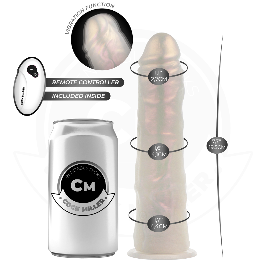 COCK MILLER - Dildo med sugekopp, lys og vibrasjon med fjernkontroll Hvit 19,5 cm