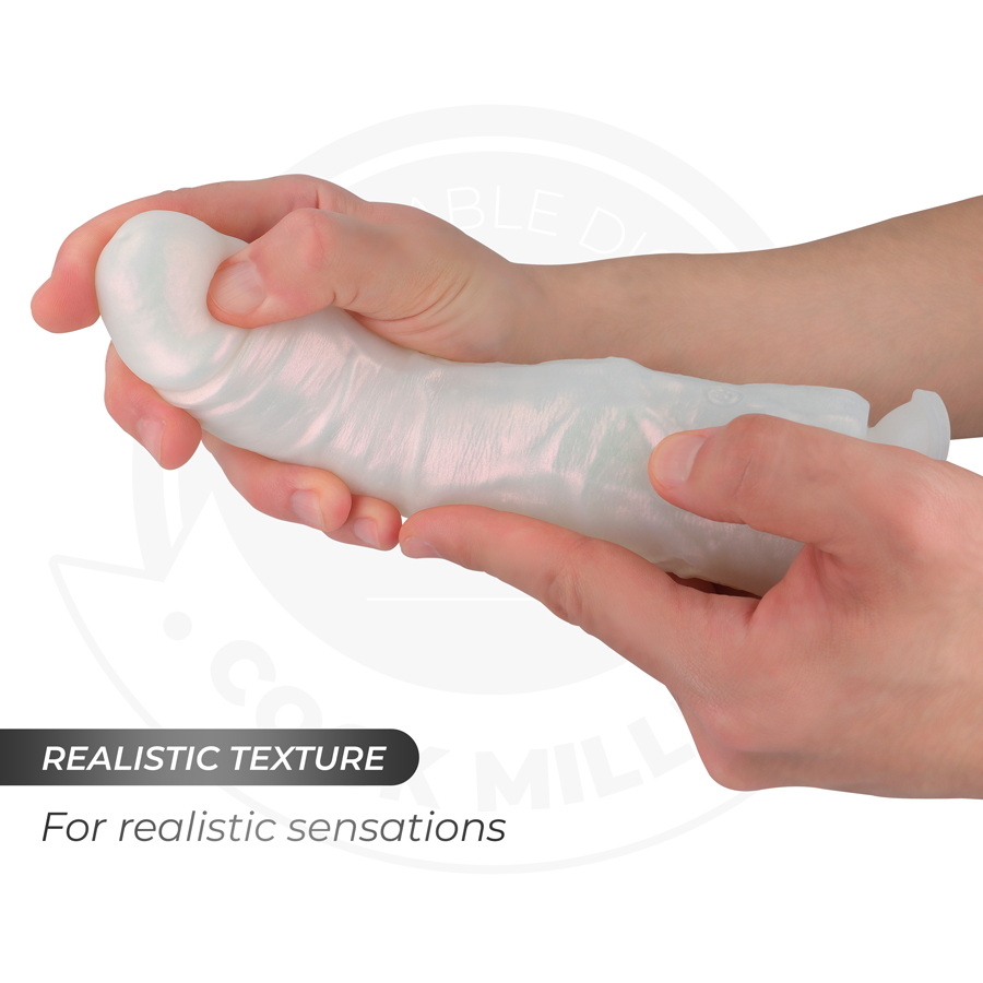 COCK MILLER - Dildo med sugekopp, lys og vibrasjon med fjernkontroll Hvit 19,5 cm